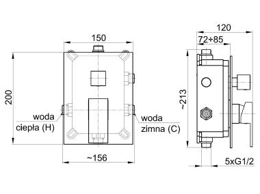 Zdjęcie: Bateria wannowa Hexa Quadro natryskowa podtynkowa 3-drożna KFA