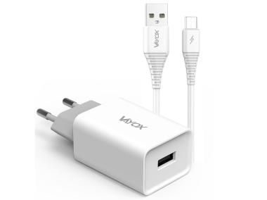 Zdjęcie: Ładowarka sieciowa USB 5V 2.1A + kabel Micro USB 1 m VA0051 VAYOX