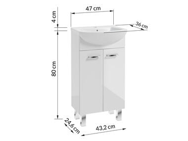 Zdjęcie: Zestaw łazienkowy szafka z umywalką 45 cm biały połysk czarne uchwyty DEFTRANS