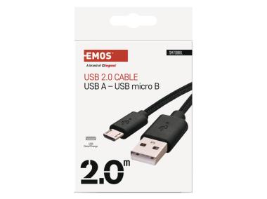 Zdjęcie: Kabel Usb 2.0, wtyk A - micro B, ładowanie, transmisja danych, 2 m, czarny EMOS