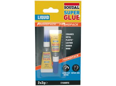 Zdjęcie: Klej sekundowy Super Glue liquid 3 g + 3 g SOUDAL