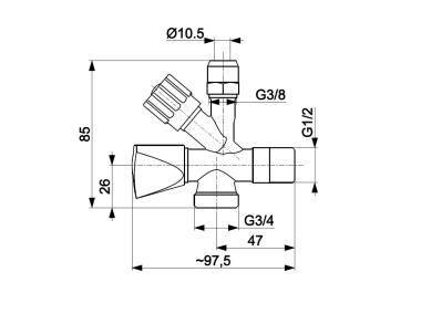 Zdjęcie: Zawór kątowy typu Kombi 3/8x1/2x3/4 KFA