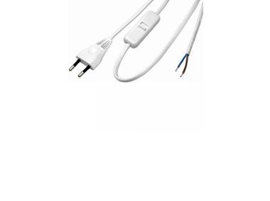 Zdjęcie: Przewód przyłączeniowy OMYp 2x0,75 wtyczka płaska, wyłącznik 1,6 m biały POLMARK