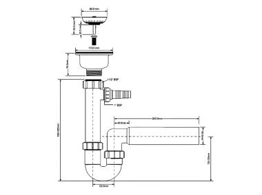 Zdjęcie: Syfon zlewozmywakowy rurowy 3 5 x50 mm z podłączeniem do pralki lub zmywarki MCALPINE
