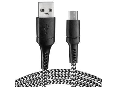 Zdjęcie: Kabel USB - micro USB oplot czarno-biały 1 m VA0150 VAYOX