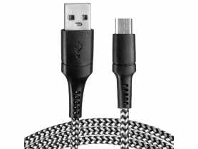 Kabel USB - micro USB oplot czarno-biały 1 m VA0150 VAYOX