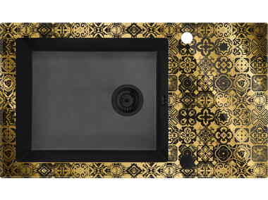 Zdjęcie: Zlewozmywak szklano-granitowy 1-komorowy z ociekaczem Capella Precious grafika,grafit metalik DEANTE