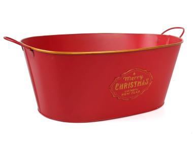 Zdjęcie: Koszyk prezentowy z metalu 36,5x26,5x15 cm czerwony świąteczny TIN TOURS