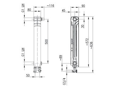 Zdjęcie: Element grzejnika G500F grafit D/1 prawy z dolnym zasilaniem KFA