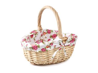 Zdjęcie: Koszyk wiklinowy z materiałem w kwiaty 41x36x18/40 cm kremowy TIN TOURS