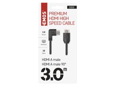 Zdjęcie: Przewód Hdmi 2.0 wtyk A - wtyk A 90, 3m EMOS