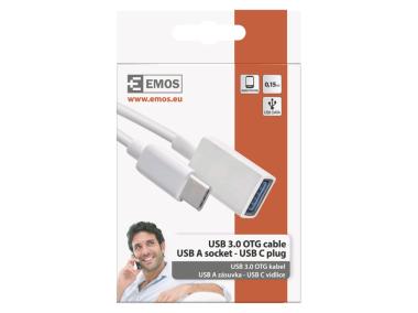 Zdjęcie: Kabel Usb 3.0, gniazdo A - wtyk C, OTG, transmisja danych, 15 cm, biały EMOS