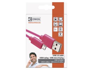 Zdjęcie: Kabel Usb 2.0, wtyk A - micro B, 1m, ładowanie, transmisja danych, różowy EMOS