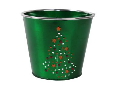 Zdjęcie: Osłonka świąteczna z choinką 15x15x13 cm metalowa zielona TIN TOURS
