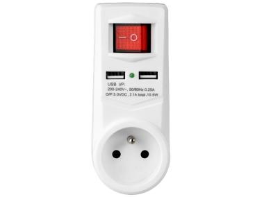 Zdjęcie: Rozgałęźnik sieciowy 1x 2P+0 + 2x USB (2.1A) + wyłącznik 3500W 230V VA0138 VAYOX