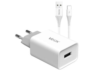 Zdjęcie: Ładowarka sieciowa USB 5V 2.1A + kabel USB typ C 1 m VA0051C VAYOX