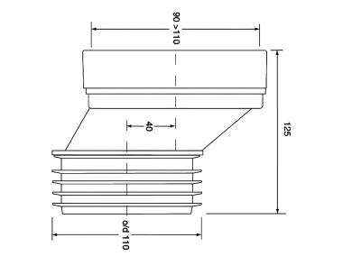 Zdjęcie: Przyłącze kanalizacyjne, krótkie 125 mm, mimośrodowe z przesunięciem 40 mm MCALPINE