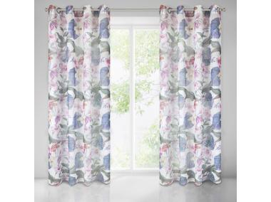 Zdjęcie: Zasłona Azalia 140x250 cm naturalna z wzorem na przelotkach EUROFIRANY
