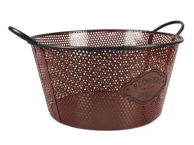 Zdjęcie: Koszyk z uchwytami metalowy okragły 39x39x20/23 cm brązowy TIN TOURS