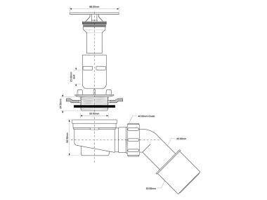 Zdjęcie: Syfon brodzikowy niski wys. 65 mm z odejściem 40/50 mm czyszczony od góry  pokrywa 88 mm MCALPINE