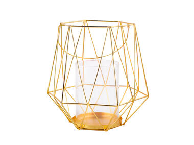 Zdjęcie: Świecznik metalowy geometryczny z uchwytem i szklanym wkładem 20x18x20 cm złoty ALTOMDESIGN