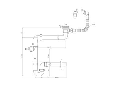 Zdjęcie: Syfon zlewozmywakowy rurowy pojedynczy 70 mm z wyjściem na pralkę/zmywarkę TYCNER
