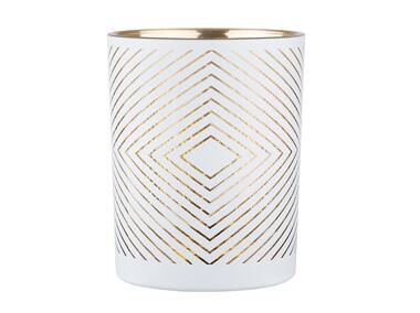 Zdjęcie: Świecznik szklany biały ze złotym wnętrzem 10x12,5 cm dekoracja geometryczna ALTOMDESIGN