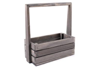 Zdjęcie: Skrzynka drewniana z pałąkiem 30x13x11 cm/31 cm szara duża TIN TOURS