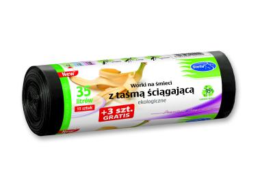 Zdjęcie: Worki na śmieci ekologiczne 35 L - 15 szt. z taśmą ściągającą ldpe STELLA