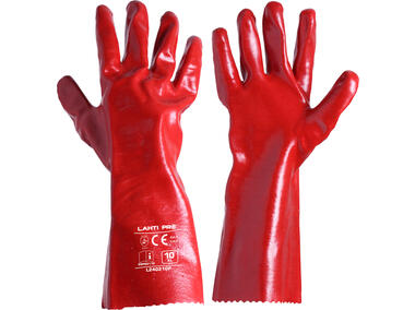 Zdjęcie: Rękawice PVC długie czerwone, 12 par, 10, CE, LAHTI PRO