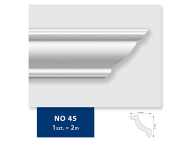 Zdjęcie: Listwa sufitowa z polistyrenu NO 45, 2 sztuki 200x4,1x4,1 cm biały DMS