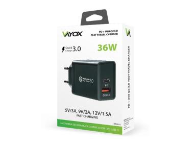 Zdjęcie: Ładowarka sieciowa PD (USB-C) + USB QuickCharge 3.0 36W VA0035 VAYOX