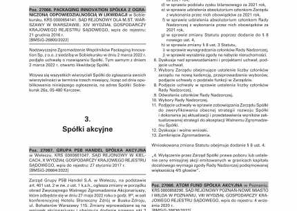 Informacja o publikacji ogłoszenia w Monitorze Sądowym i Gospodarczym.