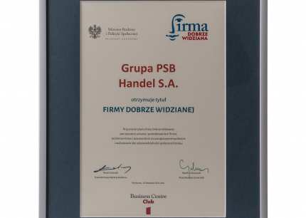 Grup PSB Handel S.A. otrzymała tytuł Firma Dobrze Widziana 