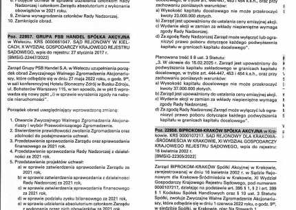 Informacja o publikacji ogłoszenia w Monitorze Sądowym i Gospodarczym