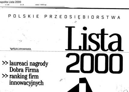 Awans Grupy PSB na Liście 2000 firm dziennika Rzeczpospolita 